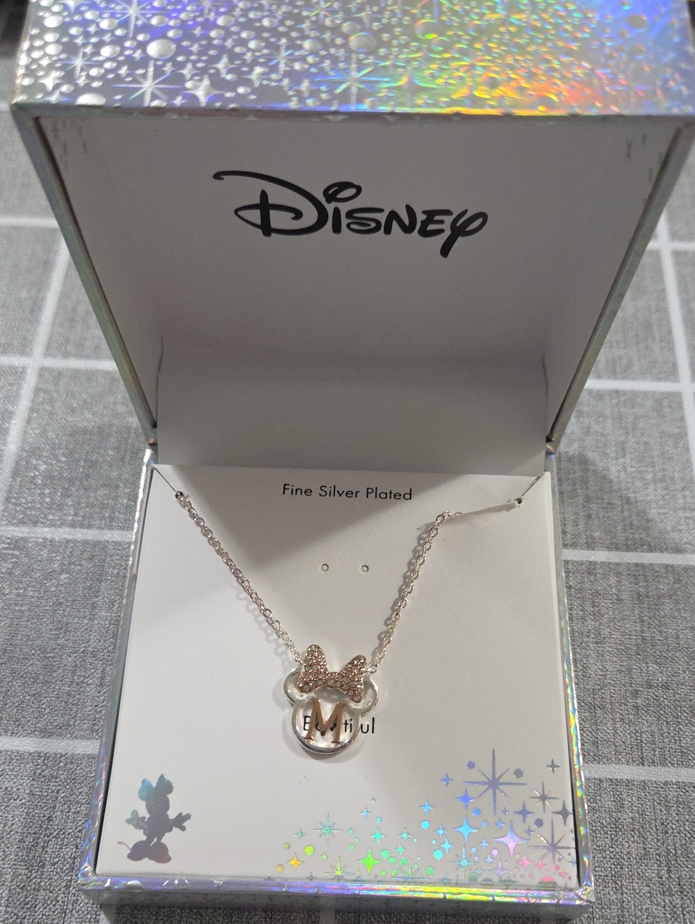 Disney Silver Plated Minnie Necklace with Rose-Tone Bow
